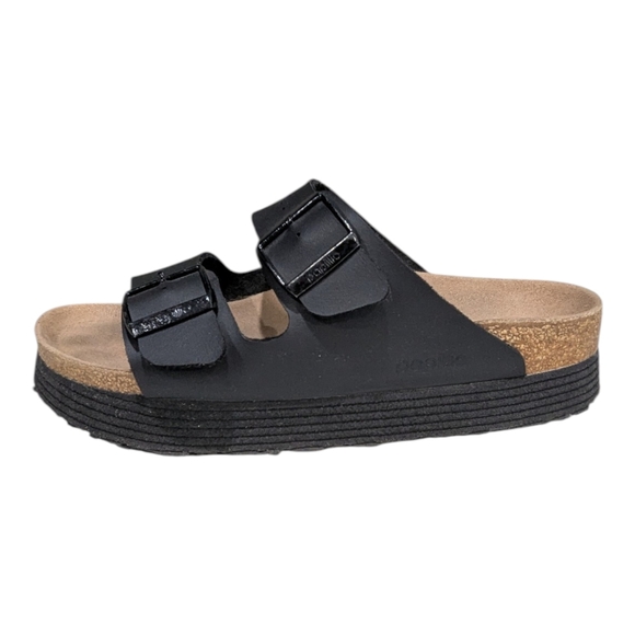 Papillio Birkenstock Platform Arizona Black Vegan Two Strap Sandal Size 39 8 8.5 - Picture 10 of 10